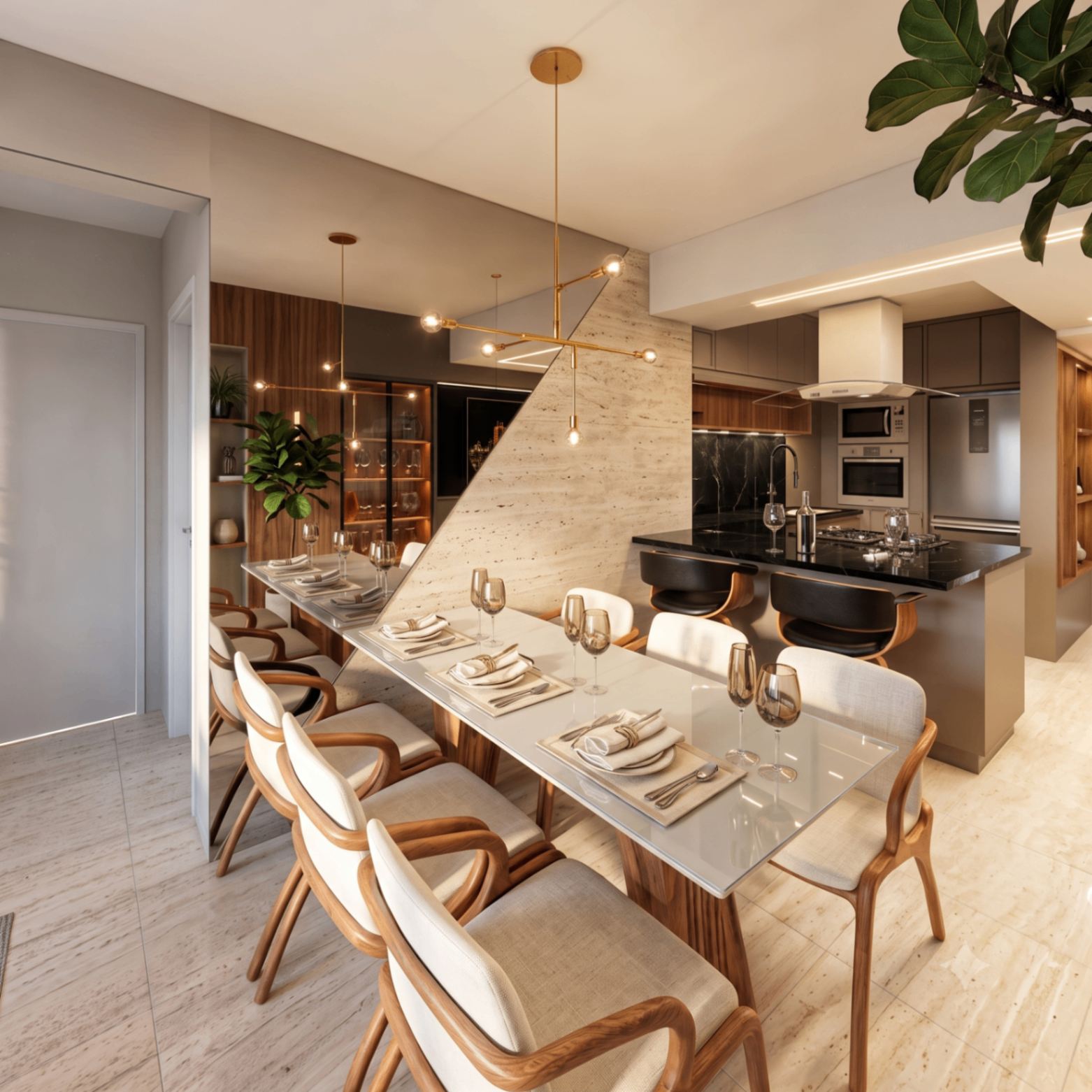 Sala de jantar Montiere preparada para receber